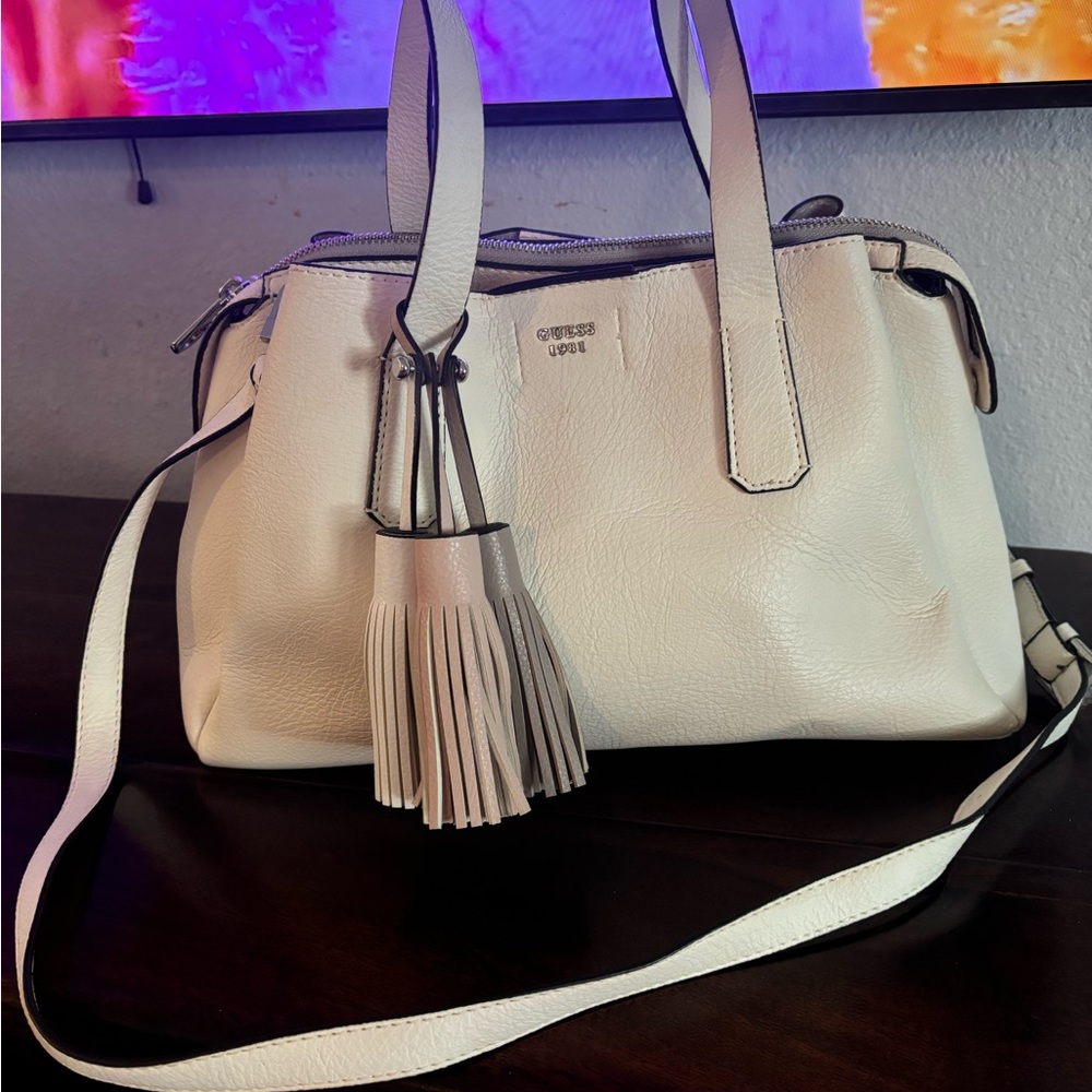 Guess Cream Leather Satchel Bag